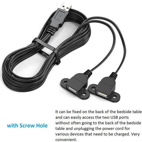 Guo USB Charging Extension Cable Male to Dual Female, USB 2.0 Charging Port 1 to 2 Panel Mount with Screw Hole, Used for Furniture/Mobile Phones/P...