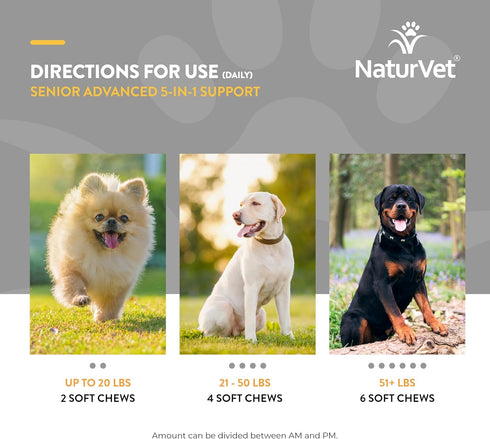 NaturVet Senior Advanced 5-in-1 Support Dog Supplement – Helps Support Immune System, Heart, Liver, Cognitive Function, Eye Health – Includes Gink...