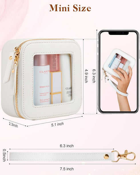 Clear Makeup Bag | Mini Makeup Bag | Small Makeup Bag/Small Cosmetic Bag for Purse | Cute Leather Makeup Pouch | Purse Organizer | Car Travel Purs...
