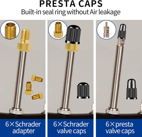 6Pcs Presta Valve Adaptor and 12Pcs Bike Tire Caps, Convert Presta to Schrader,French/UK to US, Inflate Tire Using Standard Pump or Air Compressor...