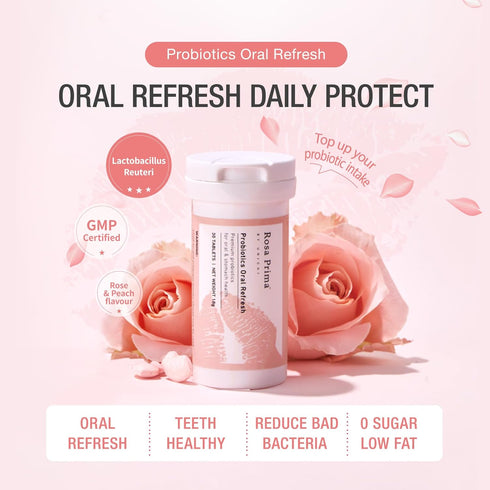Unichi Oral Refresh Probiotics, Breath Treatment Supplement, Rose & Peach Flavour, 30 Lozenge...