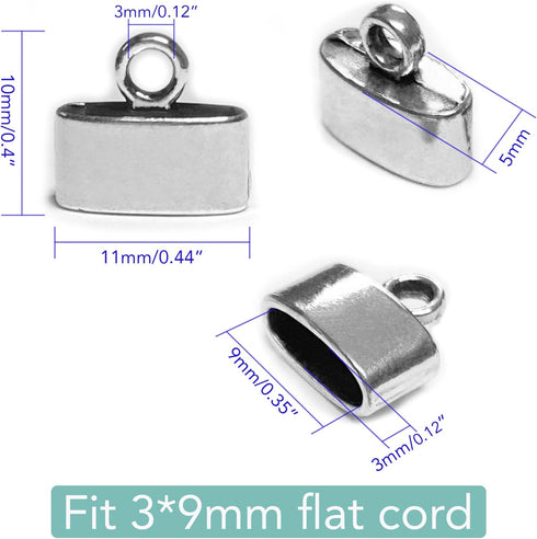 Flat Leather Cord End Caps 50 pcs Round Tassel End Caps Barrel End Caps Bracelet Making Supplies Leather Bracelet Making Kit Silver Cord End Cap K...