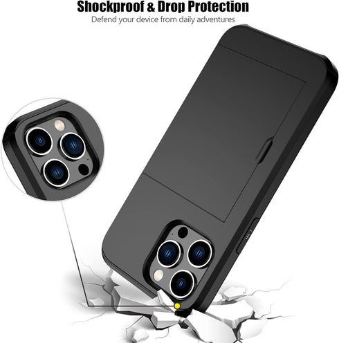 Nvollnoe Compatible with iPhone 15 Pro Max Case with Card Holder Heavy Duty Protective Dual Layer Shockproof Hidden Card Slot Slim Wallet Phone Co...