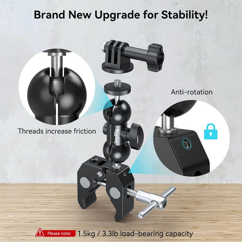 SMALLRIG Camera Mount Clamp Kit, Ball Head Magic Arm with Clamp, Super Clamp with Non-Slip Threads, for Gopro, Webcam, Camera, Phone, Monitor and ...