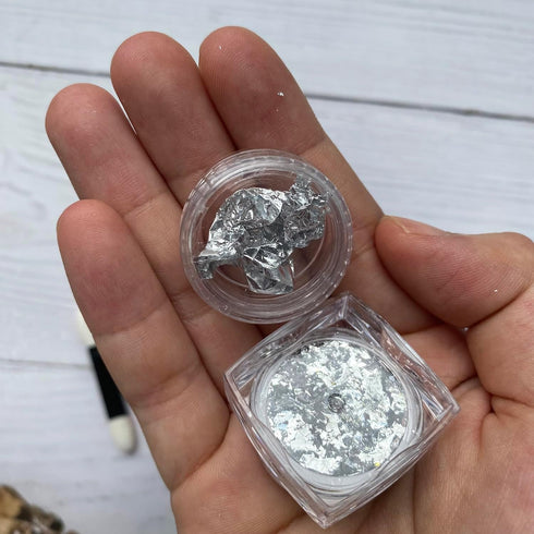 3D Sparkly Aluminum Foil Glitter Silvery Nail Foil Flakes Sequins Nail Art Supplies Nail Art Foil Glitter Gold Foil Set Nail Glitter Flakes for Ac...