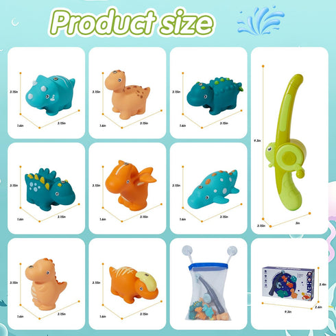 Bath Toys for Kids Ages 1-3 - Magnetic Fishing Toy with Fishing Rod, 8PCS Water Table Toys Soft Rubber Dinosaurs Fishing Game Floating Pool Bathtu...