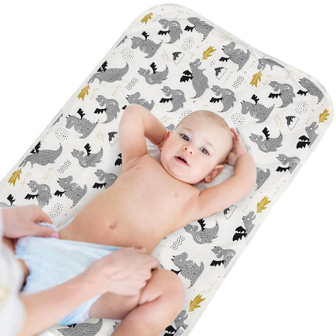 Baby Diaper Changing Pad, 21 5/8" x 31.5" Waterproof Changing Pad Liners - Reusable Soft and Absorbent Portable Changing Mat(Grey Dinosaur1PCS)...