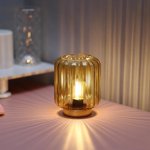 Battery Operated Lamp, Modern Table Lamp Cordless Bedside Lamps, Glass Battery Powered Lamp with LED Bulb Decorative Battery Operated Lamps for Li...