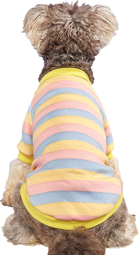 Striped Dog Sweater for Small Dogs Winter Sweatshirt Warm Pet Puppy Clothes Doggie Cat Clothing, Pink Yellow, XLarge...