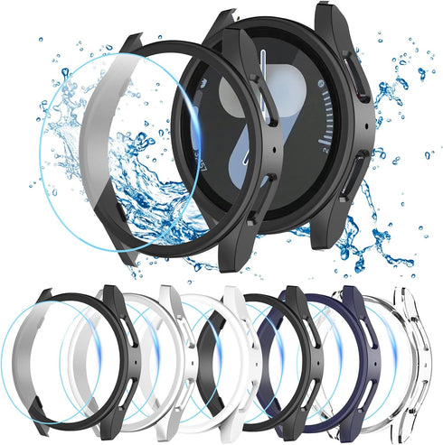 [6+6 Pack for Samsung Galaxy Watch 7 Screen Protector Case 44mm,HD Anti-Fog Tempered Glass Film & Waterproof Hard PC Bumper Cover for Galaxy Watch...