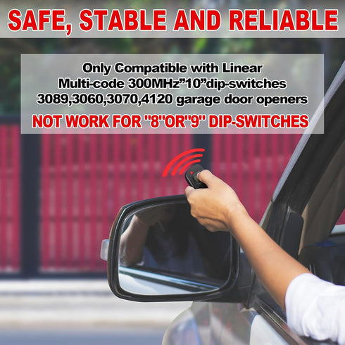 Kingdder 2 Pcs 10 Dip Switch Garage Door Remote Two Button Garage Remote Compatible with Multicode 300mhz 3089 3060 3070 3083 Door Opener with Key...