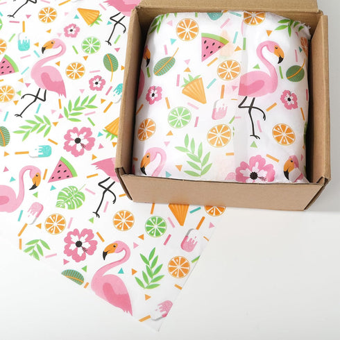 JarThenaAMCS 100 Sheets Hawaiian Tissue Paper Tropical Gift Wrapping Paper Palm Leaves Flamingo Decorative Art Craft Paper for DIY Crafts Summer B...