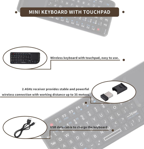 Gugxiom 2.4G Wireless Touchpad Keyboard, USB2.0 Mini Wireless Keyboard with 69 Backlight Keys, with Touch Pad, IR Indicator, Receiver and USB Cabl...