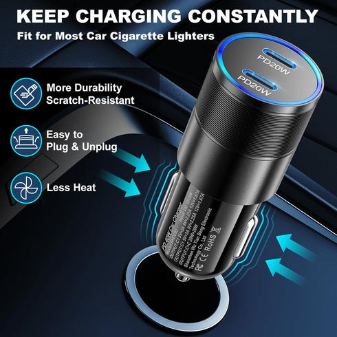 USB C Car Charger 40W, OKRAY 3-Pack 2-Port Type C Phone 15 Car Charger PD3.0 Fast Charging Car Phone Charger Cigarette Lighter Adapter Compatible ...