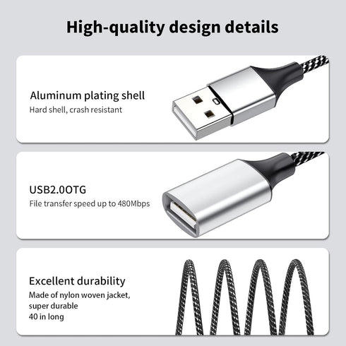 6.6Ft Long USB Cable, USB Extension Cable 1 Male to 3 Female USB Adapter Compatible with Webcam, Camera, Phone, USB hub, Mouse, Keyboard, Printer,...