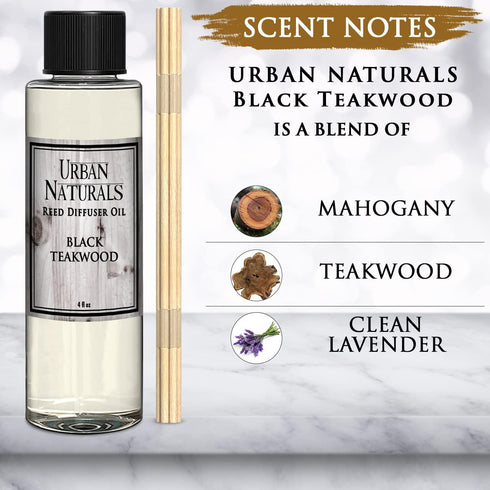 Urban Naturals Black Teakwood Reed Diffuser Oil and Sticks Set Refill | Includes a Free Set of Reed Sticks! Fresh Herbs, Birch, Pear, Sage & Amber...
