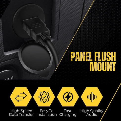 TNP USB Flush Mount Cable w/Buckle- Dashboard Panel Dash Mount 1 Port USB Socket Plug Jack Connector Extension Wire Cord Water Resistant Male to F...