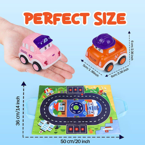 Baby Toy Cars for 1 Year Old Boy, Mini Pull Back Trucks with Playmat for Toddler Age 12-18 Months, 12PCS Infant Friction Powered Push Vehilces, Ca...