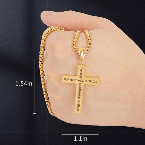 Cross Pendant for Car Rear View Mirror Decor Hanging Ornament Stainless Steel Lord's Prayer Cross Necklace Men Boys Christian Gift, Gold...