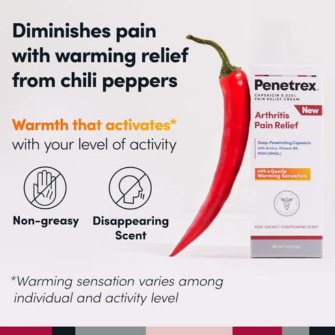 Penetrex Warming Pain Relief Cream – Deep Penetrating Capsaicin with Arnica, Vitamin B6 & MSM(DMSO2) – Apply to Hands, Wrists, Feet, Knees, Elbows...
