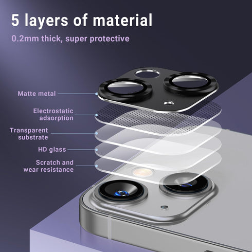 AFARER [2 Pack Camera Lens Protector for iPhone 15 6.1"/iPhone 15 Plus 6.7",3D Aluminum Metal Lens Film,9H Hardness Tempered Glass Camera Screen C...