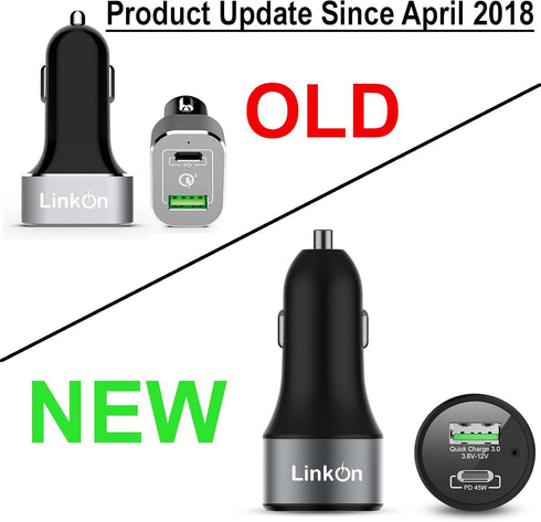LinkOn 63W Car Charger with 45W USB-C PD3.0 PPS and 18W USB-A QC3.0 Compatible with MacBook Air Chromebook iPhone Xs/Max/XR/X/8 iPad Pro/Air 2/Min...