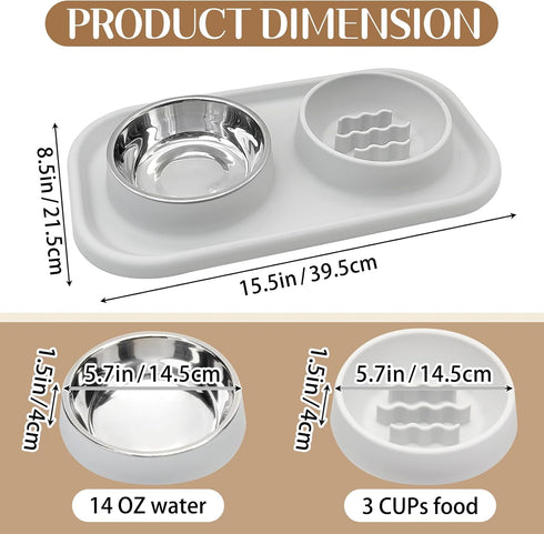 BNOSDM Slow Feeder Dog Cat Bowls, Stainless Steel with Silicone Mat Dog Food and Water Bowls Set, Pet Feeder to Slow Down Eating for Cats, Small D...