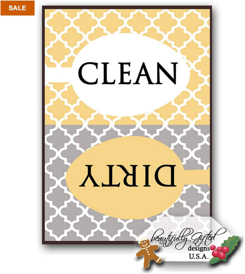 Clean Dirty Dishwasher Magnet Sign - Modern Elegant Moroccan Trellis Pattern - Yellow Gold Grey - 2.5 x 3.5 - Housewarming, Gag Gift Idea for Mom ...