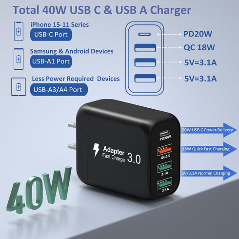 65W USB C Car Charger, Bangfun 4-Port Dual USB C & USB A Car Power Cigarette Lighter Adapter QC+PD 30W Super Fast Car Charger Block for iPhone 15 ...