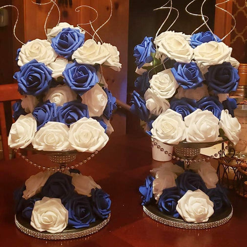 Artificial Flowers 25pcs Real Looking Royal Blue Foam Fake Roses with Stems for DIY Wedding Bouquets White Bridal Shower Centerpieces Arrangements...