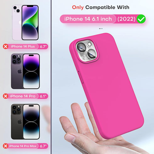 TOCOL 5 in 1 for iPhone 14 Case, with 2 Pack Screen Protector + 2 Pack Camera Lens Protector, Liquid Silicone Phone Case for iPhone 14, Hot Pink.....