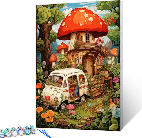 Tucocoo Magic Mushroom Paint by Numbers Forest House DIY Acrylic Painting Kit for Kids Adults Beginner DIY Acrylic Paint by Number Kits On Canvas ...