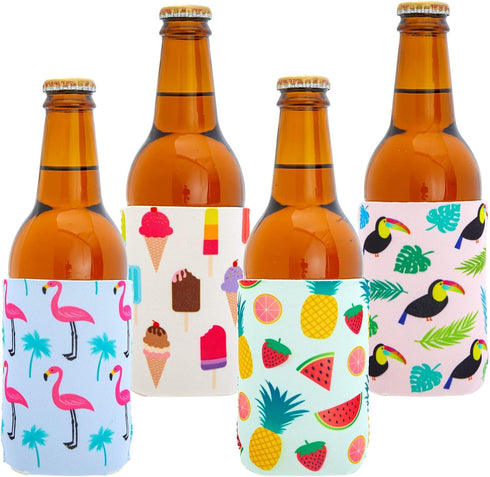 BLUE PANDA Neoprene Can Cooler Sleeves Summer Gift for Teacher - 12-Pack 4 Tropical Designs 2.5 x 4 In Fits 12 Oz - Insulating Summer Drink Cozy -...