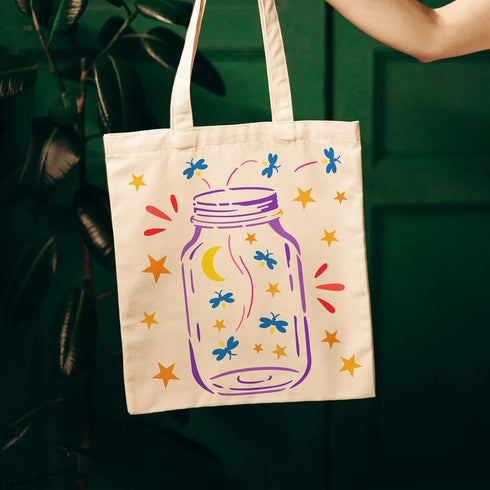 FINGERINSPIRE Jar of Fireflies Painting Stencil 11.8x11.8 inch Hollow Out Jar Bottle Pattern Drawing Stencil Reusable Plastic Star Moon Craft Sten...