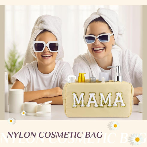 Sanwuta 2 Pieces Nylon Cosmetic Bag Chenille Letter Makeup Bag Pouch Zipper Travel Toiletries Pouch Preppy Patch Cosmetic Travel Toiletry Bag for ...