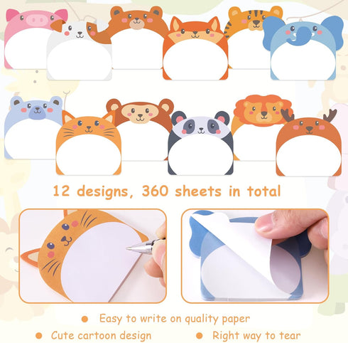 12 Shape Cute Animal Sticky Notes, Kawaii Self-Stick Notepads Cartoon Markers Flags Cute Sticky Memo Pads Students Home Office Gifts Tab Supplies ...