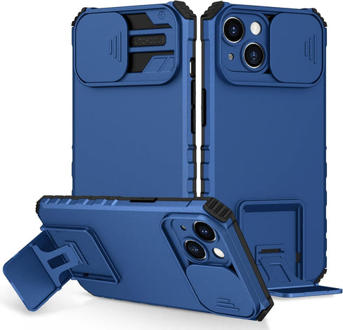 for iPhone 14 Case with Slide Camera Cover, ArmourSilicone TPU Bumper Tough PC Cover with Bulit in Kickstand, Military Shockproof Absorption Prote...
