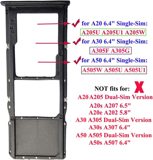 Galaxy A20 A30 A50 Single Sim Card Tray Holder (Plastic, Black)...