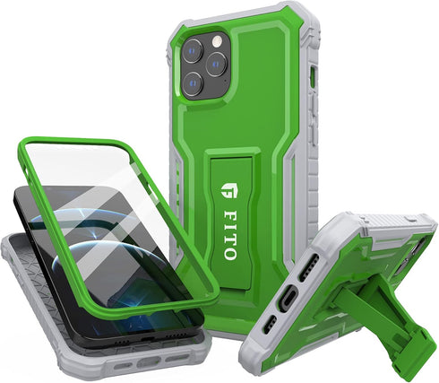 FITO Compatible with iPhone 12 Pro Max Case, Dual Layer Shockproof Heavy Duty Case for iPhone 12 Pro Max with Screen Protector, Built-in Kickstand...