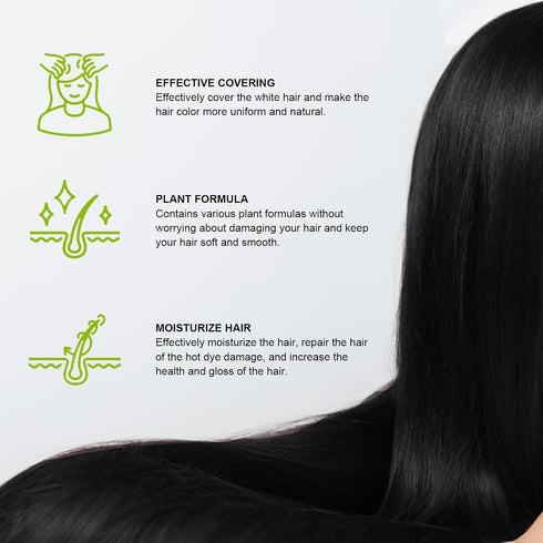 Black Hair Dye Shampoo - 3 in 1 Natural Plant Bubble Dye Hair Care Shampoo for All Hair Types - Grey Coverage Shampoo with Herbal Ingredients - 10...