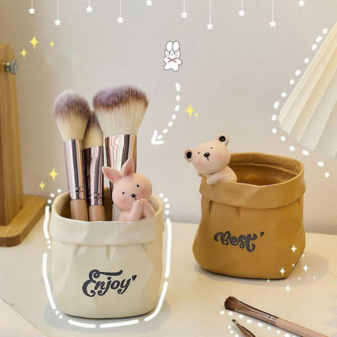 Cute Pen Holder for Desk,Creative Cute Pet Pencil Holder,resin material, Nordic Retro Style Pen Organizer for Desk, Makeup Brush Organizer (Rabbit...