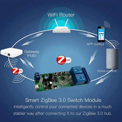 Jane Eyre Tuya Smart ZigBee 2 Channel Smart Relay with 433 RF Remote Control USB5V DC7-32V Instantaneous/Self-Lock Switch for Use with Alexa Googl...