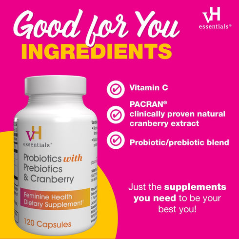 vH essentials Probiotics with Prebiotics and Cranberry Feminine Health Supplement - 120 Capsules (544-36)...