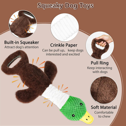 Plush Dog Toys for Large Dogs, Duck Stuffed Squeaky Dog Chew Toy with Crinkle Paper, Interactive Pull Puppy Toys - Tug of War Dog Toys for Big Med...