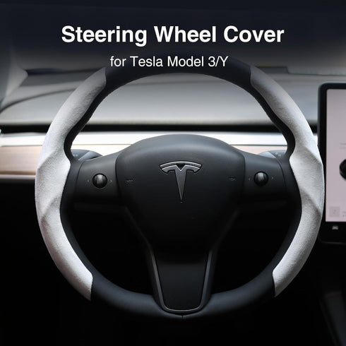 for Tesla Steering Wheel Cover Fluffy Wheel Cover for Model 3/Y Suede Steering Wheel Wrap Protector Comfortable Grip for Tesla White Accessories f...