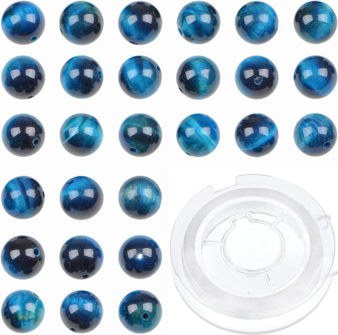 Bymitel 140pcs Crystal Beads Stone Gemstone Round Energy Healing Loose Beads with Stretch Cord for Jewelry Making Bracelets Anklets (Blue Zircon T...