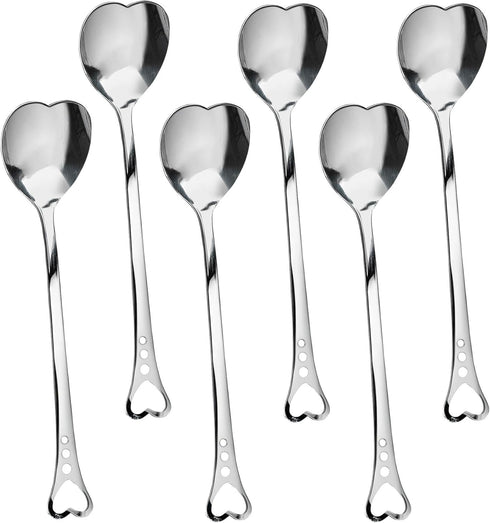 Tea Spoons Set of 6 Heart Shaped Spoon - Dessert Spoons Set Heart Shaped Spoons Stainless Steel Cute Spoons Mini Ice Cream Spoons - Cute Spoon Hea...