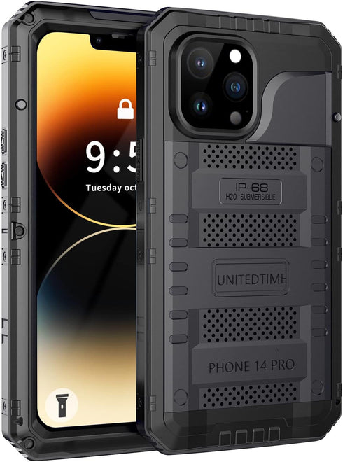 Unitedtime for iPhone 14 Pro Case Waterproof with Built-in Screen Protector Full Body Rugged Hard Silicone, Military Grade Shockproof Dustproof Pr...