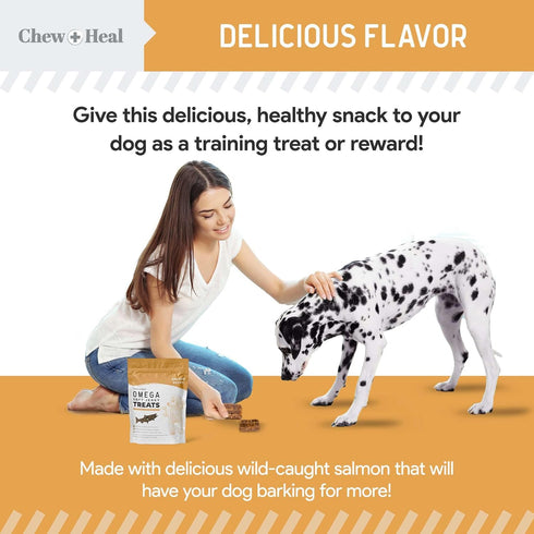 Chew + Heal Labs Omega Salmon Jerky Dog Treats - 5 oz of Soft Salmon Jerky for Skin and Coat - Made with Wild Alaskan Salmon, Flaxseed, Oat Flour,...