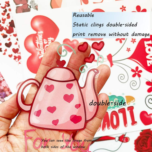 149Pcs Valentine's Day Window Clings Decorations Heart Decal Party Ornaments Supplies 9 Sheets Removable Vinyl Window Sticker Decals for Home, Val...